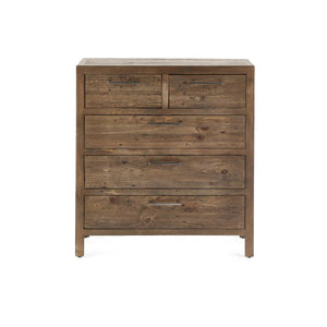 Julian Bowen Heritage 3+2 Drawer Chest – Reclaimed Wood Bedroom Storage Chest with Distressed Rustic Finish & Industrial Metal Handles - Sleek Furniture