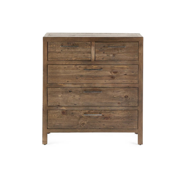 Julian Bowen Heritage 3+2 Drawer Chest – Reclaimed Wood Bedroom Storage Chest with Distressed Rustic Finish & Industrial Metal Handles - Sleek Furniture