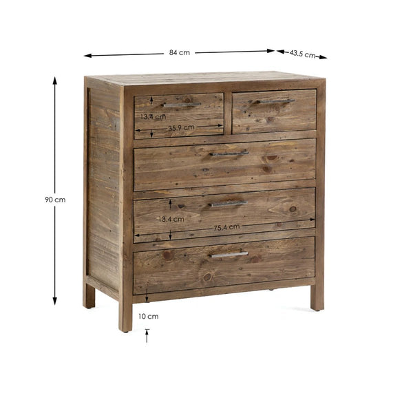 Julian Bowen Heritage 3+2 Drawer Chest – Reclaimed Wood Bedroom Storage Chest with Distressed Rustic Finish & Industrial Metal Handles - Sleek Furniture