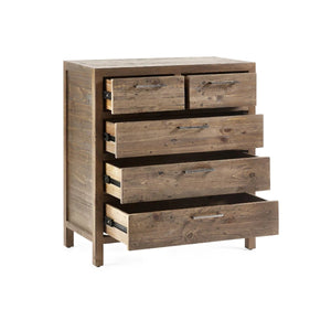 Julian Bowen Heritage 3+2 Drawer Chest – Reclaimed Wood Bedroom Storage Chest with Distressed Rustic Finish & Industrial Metal Handles - Sleek Furniture