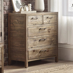 Julian Bowen Heritage 3+2 Drawer Chest – Reclaimed Wood Bedroom Storage Chest with Distressed Rustic Finish & Industrial Metal Handles - Sleek Furniture