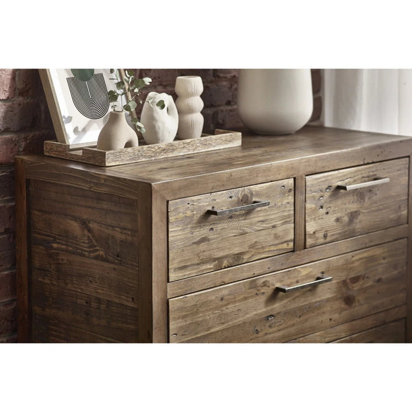 Julian Bowen Heritage 3+2 Drawer Chest – Reclaimed Wood Bedroom Storage Chest with Distressed Rustic Finish & Industrial Metal Handles - Sleek Furniture