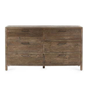 Julian Bowen Heritage 6 Drawer Wide Chest – Reclaimed Wood Rustic Industrial Storage Chest with 6 Spacious Drawers - Sleek Furniture