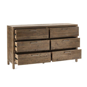 Julian Bowen Heritage 6 Drawer Wide Chest – Reclaimed Wood Rustic Industrial Storage Chest with 6 Spacious Drawers - Sleek Furniture