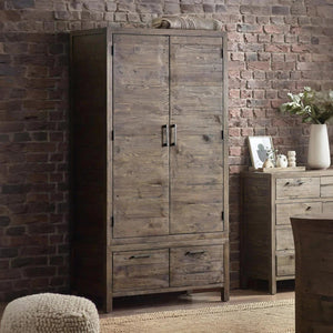 Julian Bowen Heritage Reclaimed Wood 2 Door 1 Drawer Wardrobe with Industrial Metal Handles - Sleek Furniture