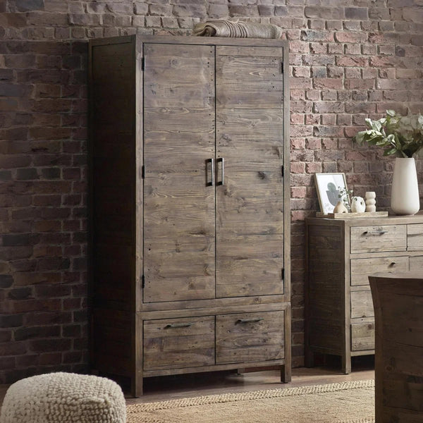 Julian Bowen Heritage Reclaimed Wood 2 Door 1 Drawer Wardrobe with Industrial Metal Handles - Sleek Furniture