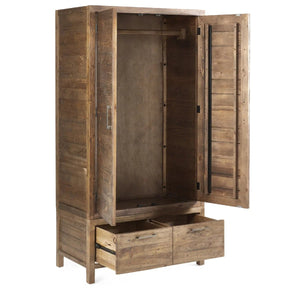 Julian Bowen Heritage Reclaimed Wood 2 Door 1 Drawer Wardrobe with Industrial Metal Handles - Sleek Furniture