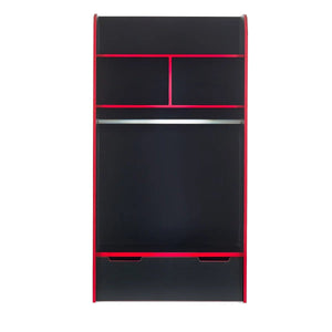 Julian Bowen Impact Gaming Bunk Bed with Desk, Storage Shelves & Hanging Rail – Black & Red - Sleek Furniture