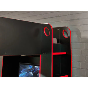 Julian Bowen Impact Gaming Bunk Bed with Desk, Storage Shelves & Hanging Rail – Black & Red - Sleek Furniture