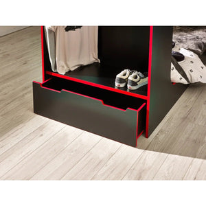 Julian Bowen Impact Gaming Bunk Bed with Desk, Storage Shelves & Hanging Rail – Black & Red - Sleek Furniture