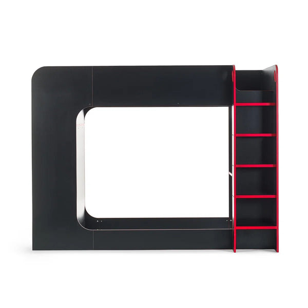 Julian Bowen Impact Gaming Bunk Bed with Desk, Storage Shelves & Hanging Rail – Black & Red - Sleek Furniture