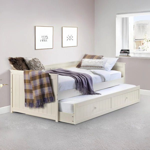 Julian Bowen Jessica Stone White Wooden Day Bed with Pull-Out Underbed – New England Style Guest Bed - Sleek Furniture
