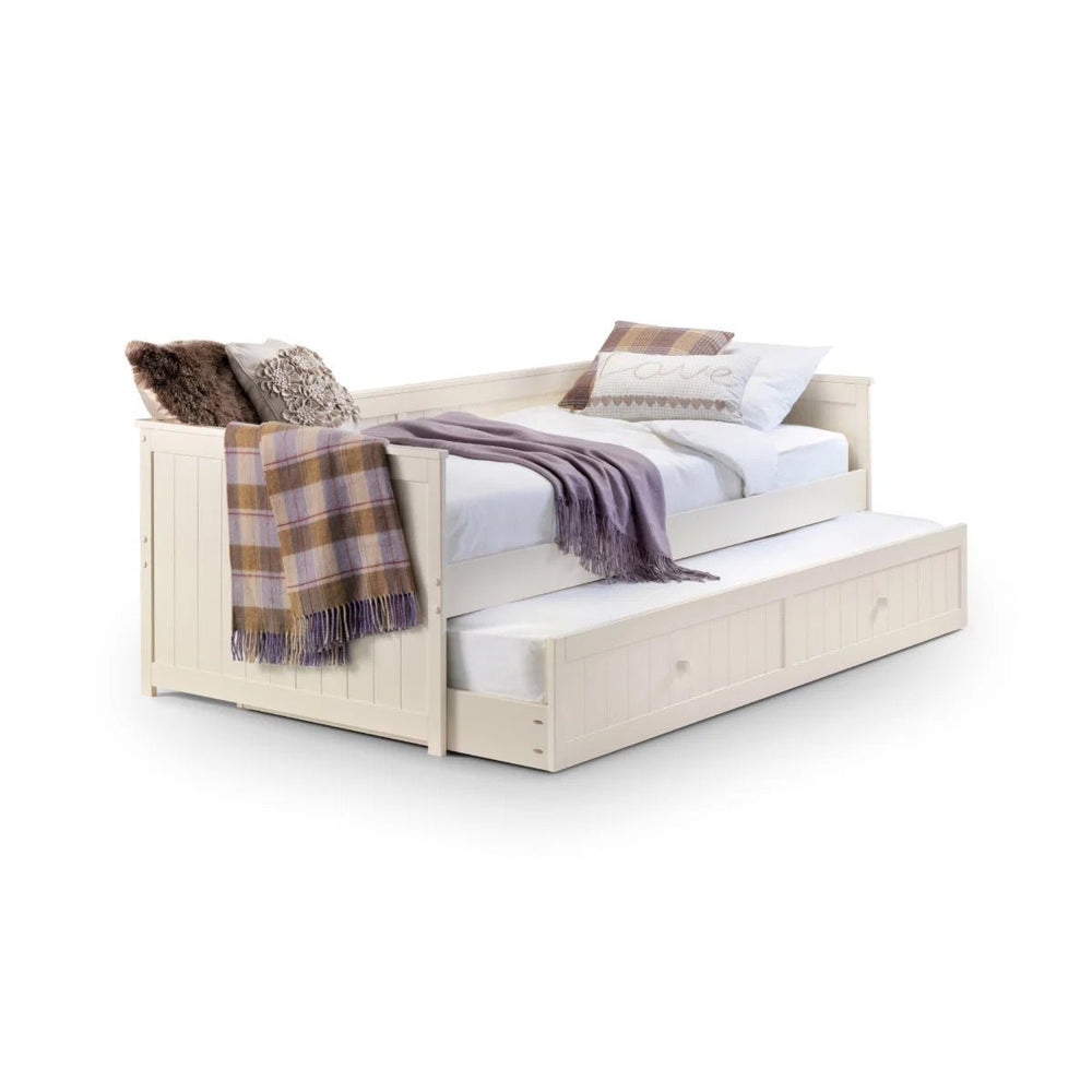 Julian Bowen Jessica Stone White Wooden Day Bed with Pull-Out Underbed – New England Style Guest Bed - Sleek Furniture