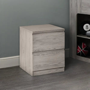 Julian Bowen Jupiter 2 Drawer Bedside Table – Modern Grey Oak Effect Nightstand with Spacious Storage for Bedroom - Sleek Furniture