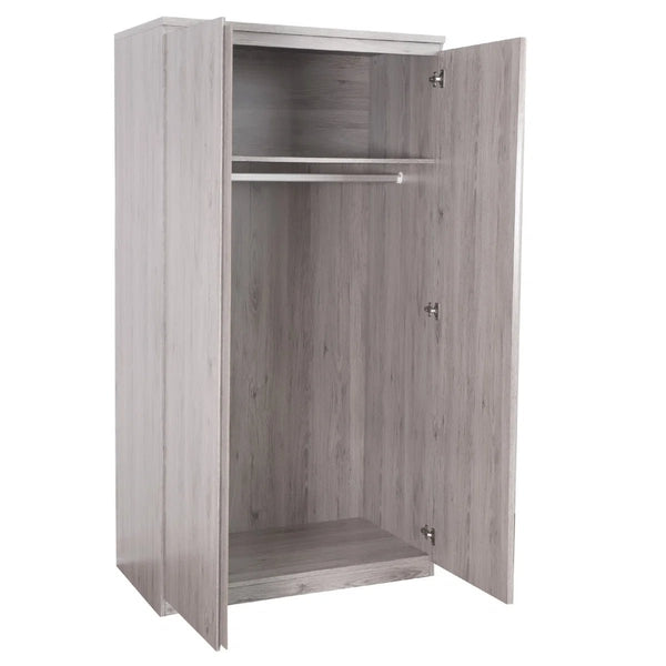 Julian Bowen Jupiter Grey Oak Effect 2 Door Wardrobe – Modern Bedroom Storage Closet with Hanging Rail - Sleek Furniture