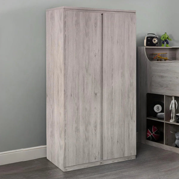 Julian Bowen Jupiter Grey Oak Effect 2 Door Wardrobe – Modern Bedroom Storage Closet with Hanging Rail - Sleek Furniture