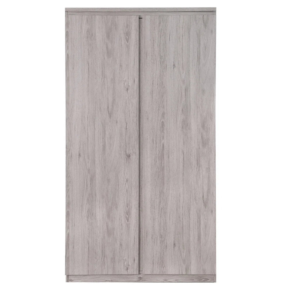 Julian Bowen Jupiter Grey Oak Effect 2 Door Wardrobe – Modern Bedroom Storage Closet with Hanging Rail - Sleek Furniture