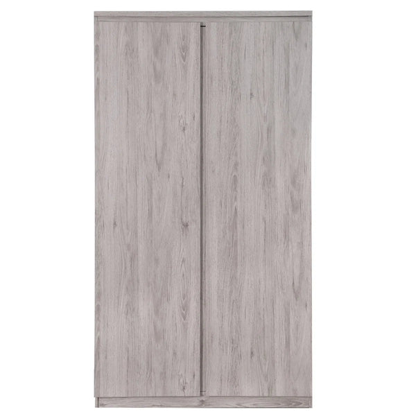 Julian Bowen Jupiter Grey Oak Effect 2 Door Wardrobe – Modern Bedroom Storage Closet with Hanging Rail - Sleek Furniture