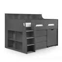 Julian Bowen Jupiter Mid Sleeper Bed with Pull-Out Desk, Storage Drawers, Shelving & Bookcase – White, Grey Oak or Anthracite – UK Single (90 x 190cm) - Sleek Furniture