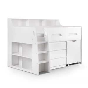 Julian Bowen Jupiter Mid Sleeper Bed with Pull-Out Desk, Storage Drawers, Shelving & Bookcase – White, Grey Oak or Anthracite – UK Single (90 x 190cm) - Sleek Furniture