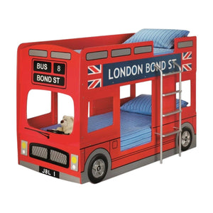 Julian Bowen London Bus Bunk Bed – Red Double Decker Children's Wooden Bunk Bed Frame with Ladder & Safety Guard Rails | Single Sleeper Kids Bed - Sleek Furniture