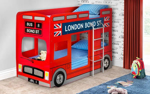 Julian Bowen London Bus Bunk Bed – Red Double Decker Children's Wooden Bunk Bed Frame with Ladder & Safety Guard Rails | Single Sleeper Kids Bed - Sleek Furniture