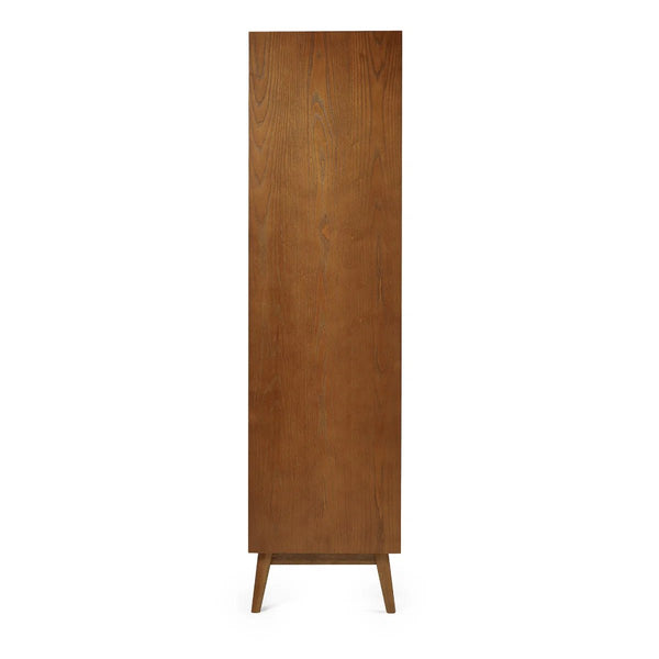 Julian Bowen Lowry 2 Door 1 Drawer Retro Wooden Wardrobe with Hanging Rail & Storage Drawer – Cherry Ash Veneer Finish - Sleek Furniture