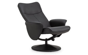 Julian Bowen Lugano Recliner Chair & Footstool with Covered Swivel Base – Black Faux Leather - Sleek Furniture