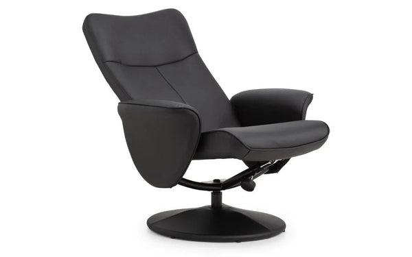 Julian Bowen Lugano Recliner Chair & Footstool with Covered Swivel Base – Black Faux Leather - Sleek Furniture