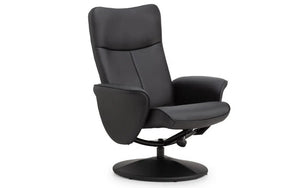 Julian Bowen Lugano Recliner Chair & Footstool with Covered Swivel Base – Black Faux Leather - Sleek Furniture