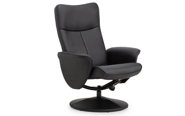 Julian Bowen Lugano Recliner Chair & Footstool with Covered Swivel Base – Black Faux Leather - Sleek Furniture