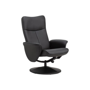 Julian Bowen Lugano Recliner Chair & Footstool with Covered Swivel Base – Black Faux Leather - Sleek Furniture