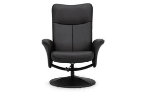 Julian Bowen Lugano Recliner Chair & Footstool with Covered Swivel Base – Black Faux Leather - Sleek Furniture