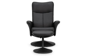Julian Bowen Lugano Recliner Chair & Footstool with Covered Swivel Base – Black Faux Leather - Sleek Furniture