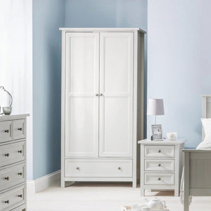Julian Bowen Maine 2 Door Combination Wardrobe with Drawer – Dove Grey Lacquered Wooden Bedroom Storage Cabinet - Sleek Furniture