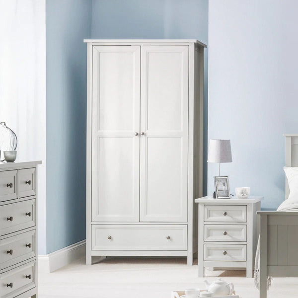 Julian Bowen Maine 2 Door Combination Wardrobe with Drawer – Dove Grey Lacquered Wooden Bedroom Storage Cabinet - Sleek Furniture