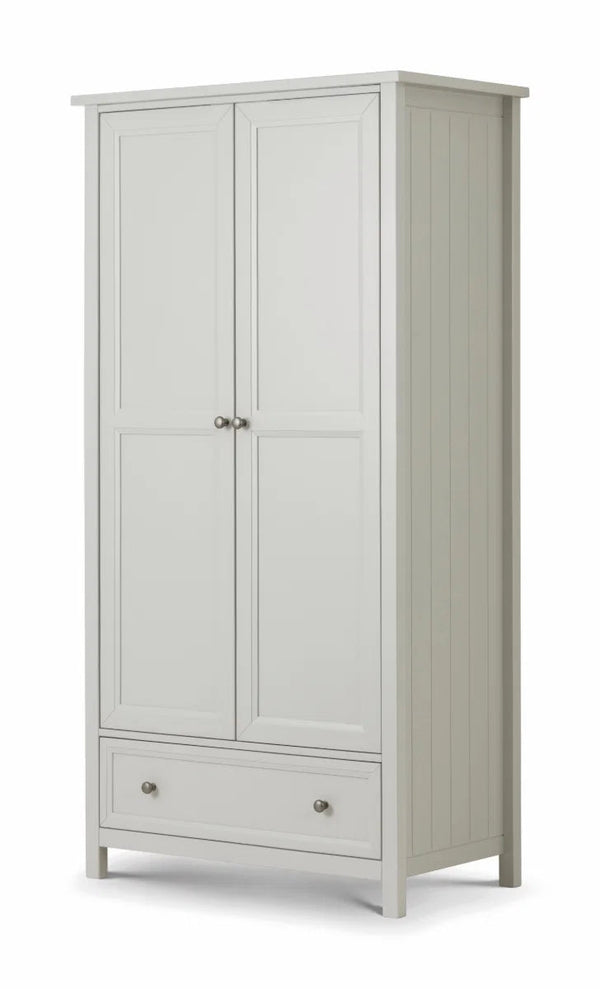 Julian Bowen Maine 2 Door Combination Wardrobe with Drawer – Dove Grey Lacquered Wooden Bedroom Storage Cabinet - Sleek Furniture