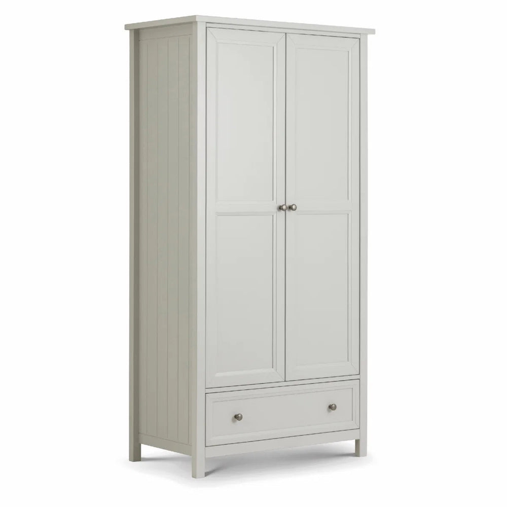 Julian Bowen Maine 2 Door Combination Wardrobe with Drawer – Dove Grey Lacquered Wooden Bedroom Storage Cabinet - Sleek Furniture