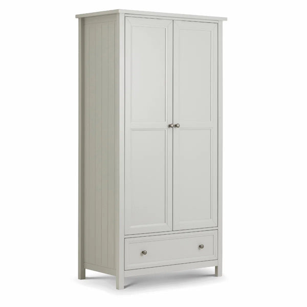 Julian Bowen Maine 2 Door Combination Wardrobe with Drawer – Dove Grey Lacquered Wooden Bedroom Storage Cabinet - Sleek Furniture