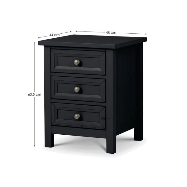Julian Bowen Maine 3 Drawer Bedside Table – New England Style Nightstand with 3 Storage Drawers, Available in Anthracite, Surf White & Dove Grey - Sleek Furniture