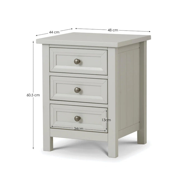 Julian Bowen Maine 3 Drawer Bedside Table – New England Style Nightstand with 3 Storage Drawers, Available in Anthracite, Surf White & Dove Grey - Sleek Furniture