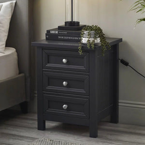 Julian Bowen Maine 3 Drawer Bedside Table – New England Style Nightstand with 3 Storage Drawers, Available in Anthracite, Surf White & Dove Grey - Sleek Furniture
