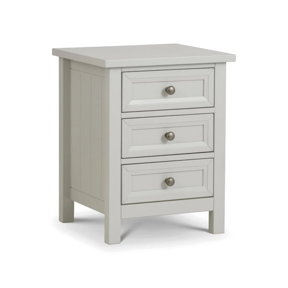 Julian Bowen Maine 3 Drawer Bedside Table – New England Style Nightstand with 3 Storage Drawers, Available in Anthracite, Surf White & Dove Grey - Sleek Furniture