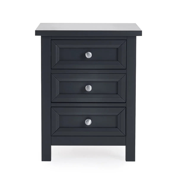 Julian Bowen Maine 3 Drawer Bedside Table – New England Style Nightstand with 3 Storage Drawers, Available in Anthracite, Surf White & Dove Grey - Sleek Furniture