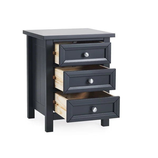 Julian Bowen Maine 3 Drawer Bedside Table – New England Style Nightstand with 3 Storage Drawers, Available in Anthracite, Surf White & Dove Grey - Sleek Furniture