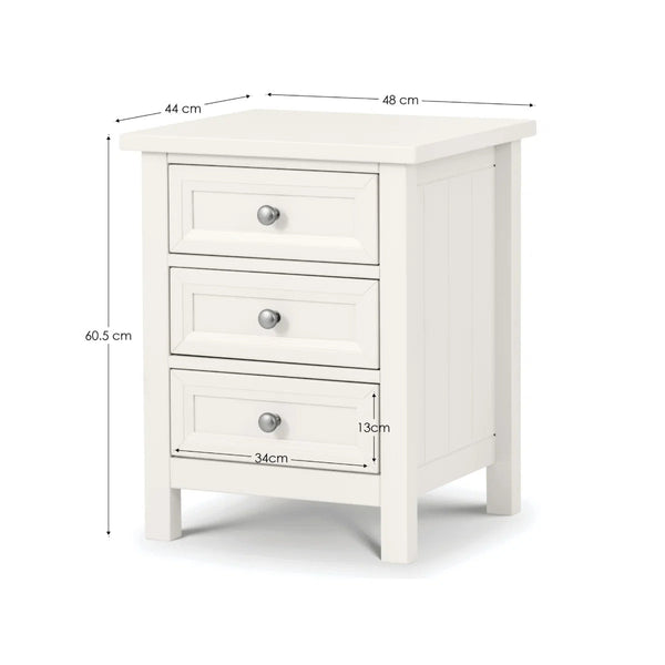 Julian Bowen Maine 3 Drawer Bedside Table – New England Style Nightstand with 3 Storage Drawers, Available in Anthracite, Surf White & Dove Grey - Sleek Furniture