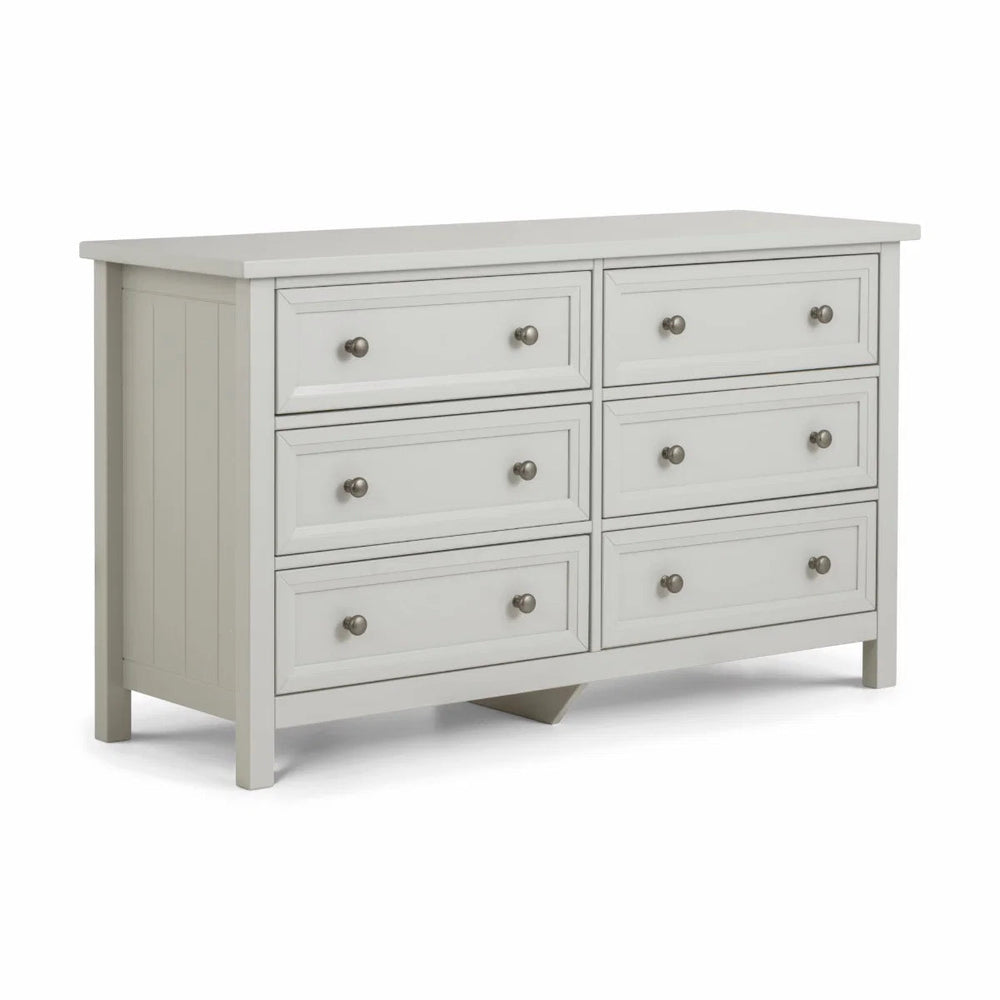 Julian Bowen Maine 6 Drawer Wide Chest of Drawers – Dove Grey New England Style Bedroom Storage Cabinet with Spacious Drawers - Sleek Furniture