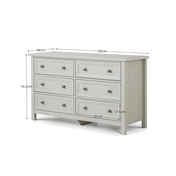 Julian Bowen Maine 6 Drawer Wide Chest of Drawers – Dove Grey New England Style Bedroom Storage Cabinet with Spacious Drawers - Sleek Furniture