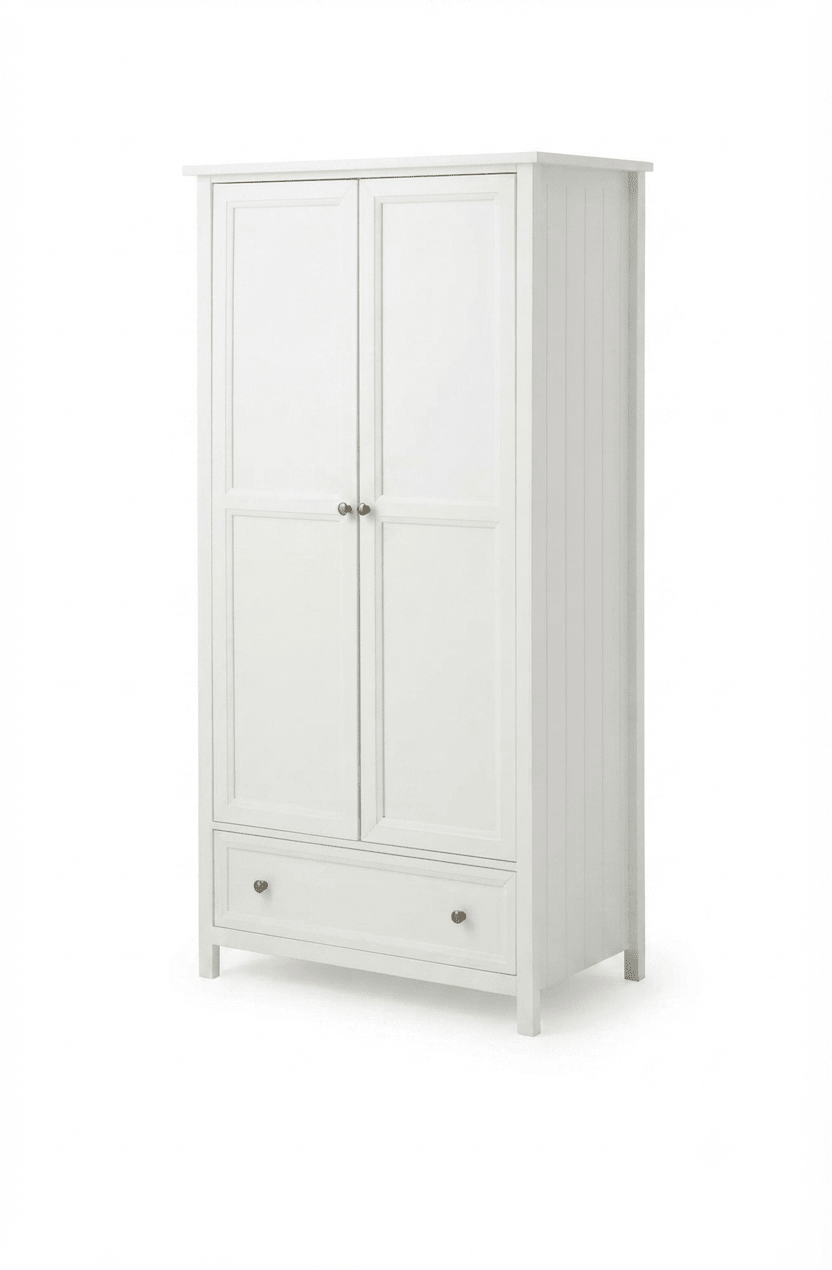 Julian Bowen Maine Combination Wardrobe with Drawer – Surf White Lacquered New England Style Bedroom Storage - Sleek Furniture