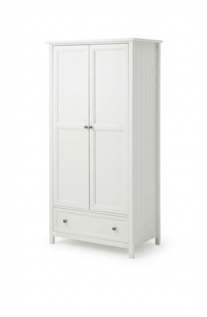 Julian Bowen Maine Combination Wardrobe with Drawer – Surf White Lacquered New England Style Bedroom Storage - Sleek Furniture
